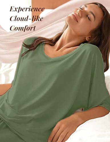 Ekouaer Lounge Sets for Women Comfy Pajamas Set 2 Piece Outfits - color: Army Green, size: XX-Large