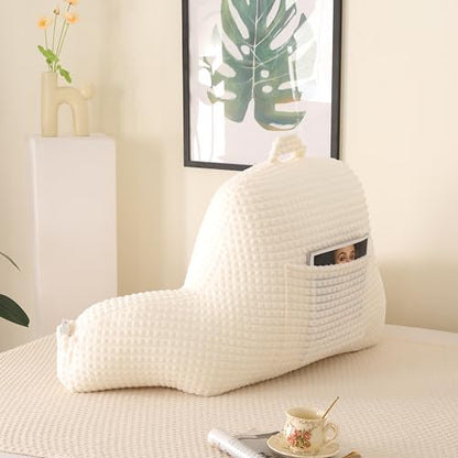 Reading Pillow with Arms for Sitting in Bed,Backrest,White Flannel,M - color: Cream, size: Standard(17")