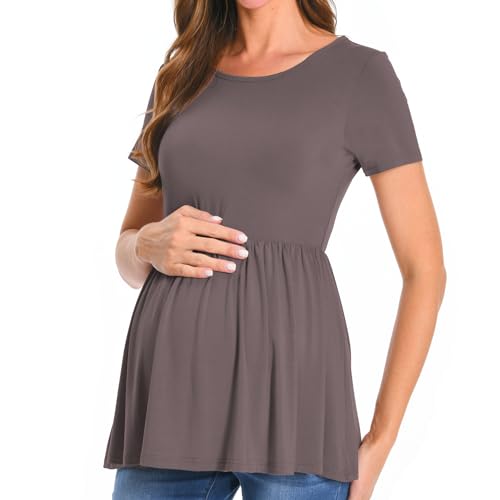 Bearsland Short Sleeve Maternity Top - color: Black&nutshell&coppery Brown, size: XX-Large