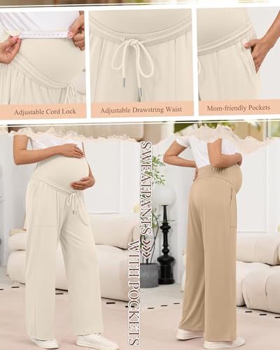 3 Pack Women's Maternity Casual Pants - color: Cream, Khaki, Haze Blue, size: Small