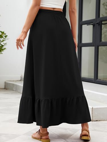 Heymoments High Waisted Maxi Skirts for Women with Pockets - color: A01-black, size: Medium