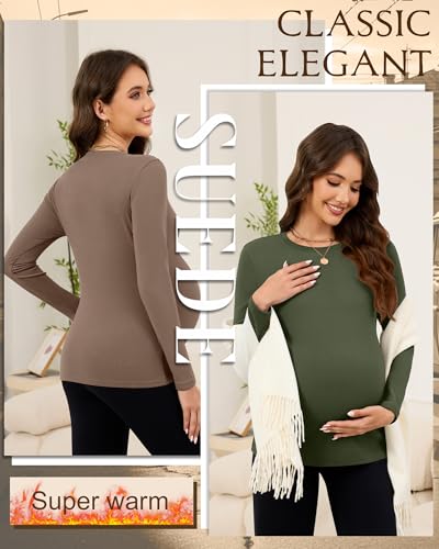3 Pack Women's Thermal Maternity Shirts - color: Army Green, Coffee, Black, size: X-Large