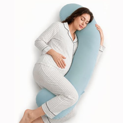 Momcozy J Shaped Cooling Pregnancy Pillow, Maternity Pillow for Sleeping - color: Upgrade-cool Blue