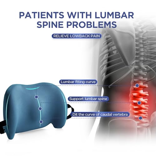 Lumbar Support Pillow for Office Chair, Memory Foam Car Back Cushion - color: Blue
