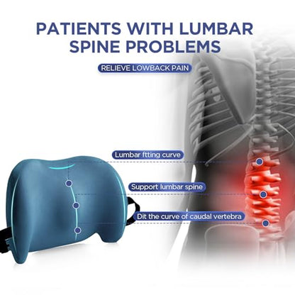 Lumbar Support Pillow for Office Chair, Memory Foam Car Back Cushion - color: Blue