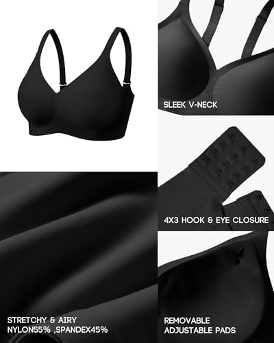 VQJ Women's Wireless Push Up Bra, Jelly Seamless Full Coverage T-Shirt Bra - color: Classic Black, size: Small