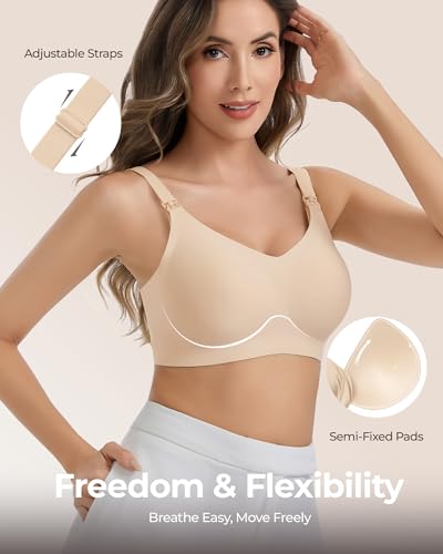 Vinfact Pumping Bra Hands Free Comfort Wireless Seamless Breast Pump Bra - color: Nude, size: Medium