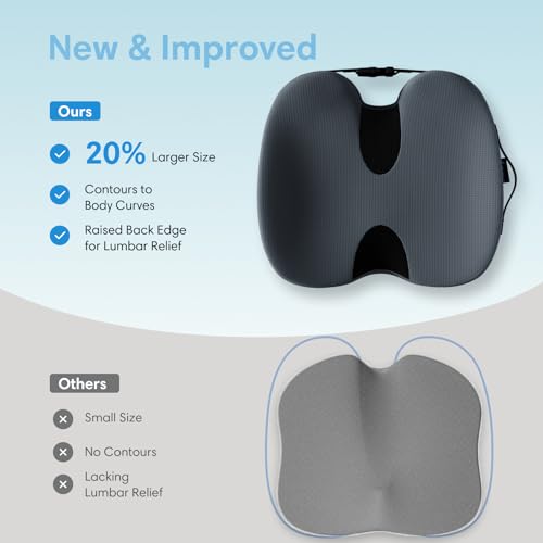 Memory Foam Seat Cushion for Tailbone Pain Relief, Sciatica, Office - color: Gray+black