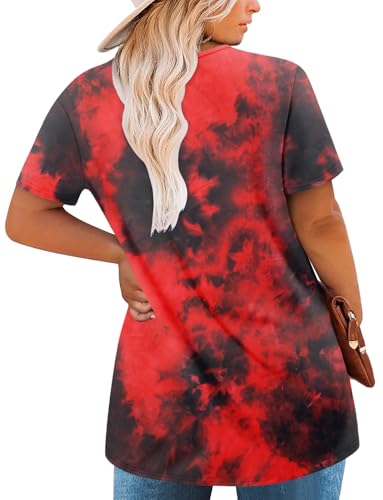 Magritta Women's Short Sleeve Crew Neck Plus Size Tunic Tops - color: Redblack, size: 2X