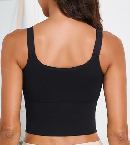 Suekaphin Nursing Bra Longline Tank Top Crop,Support Maternity Workout Sport Bra,Wide Straps Sewn Cups for Breastfeeding - size: Medium