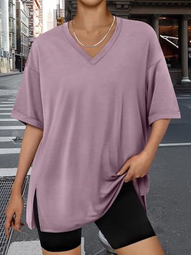 Trendy Queen Plus Size Oversized V Neck Tshirt Tops Workout Wear - color: Dark Pink, size: XX-Large