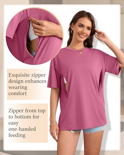 3 Pack Women's Oversize Nursing Tops - color: Dark Blue, Deep Pink, Black, size: Small