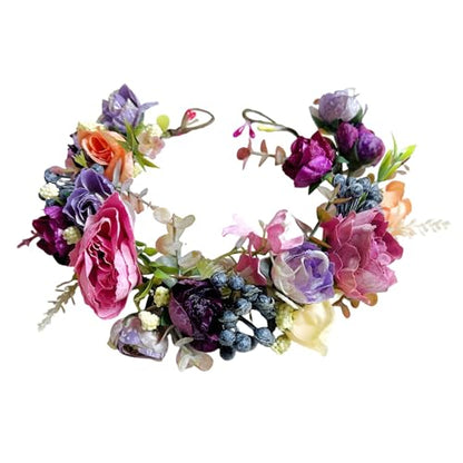 Fairy Flower Crown Headband, Pink Purple Rose Floral Headpiece - color: Purple