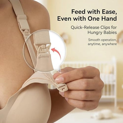 Nursing Bra, Maternity and Pumping Bra for Breastfeeding, Hands-Free Feeding Bra - color: Beige, size: 3X-Large