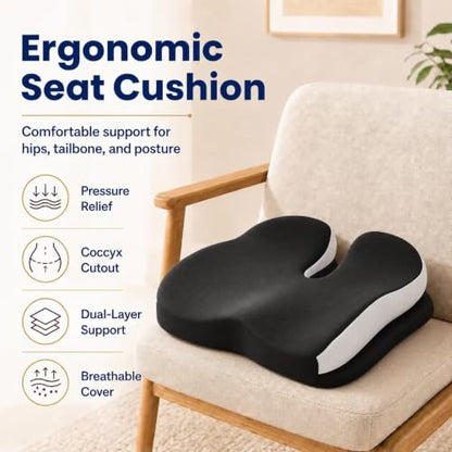 Memory Foam Ergonomic Seat Cushion for Office Chairs Pain Relief - color: Black Mesh