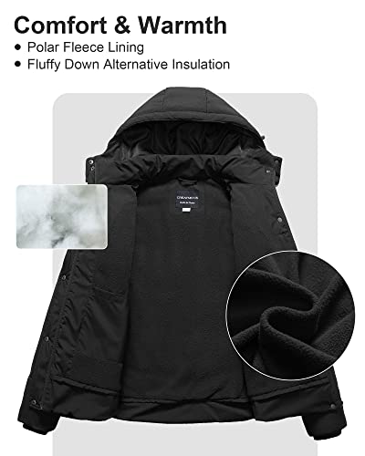 CREATMO US Women's Plus Size Warm Puffer Jacket Waterproof Fleece Lined Winter Coat with Removable Hood - color: Black, size: 4X