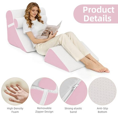 Wedge Pillow Set for After Surgery,White/Pink,4PCS-22 - color: White/Pink, size: 4PCS-22''
