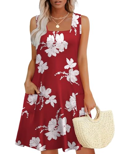 OFEEFAN Womens Square Neck Tank Dresses 2026 Summer Spring Loose Swing Sundresses with Pockets Plain/Print - color: Print 04, size: X-Large