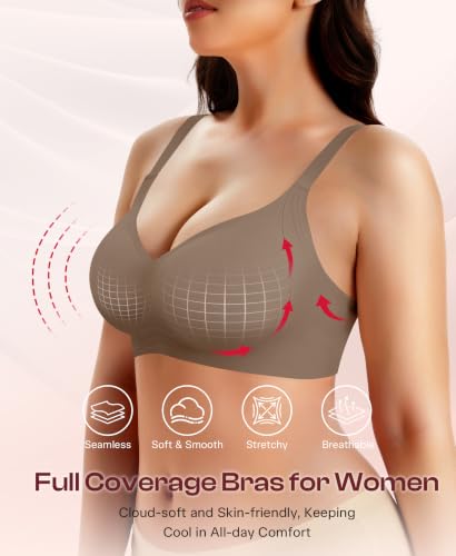 Werena Jelly Minimizer Bras for Women Wireless Plus Size Push Up Bra - color: Coffee, size: Medium