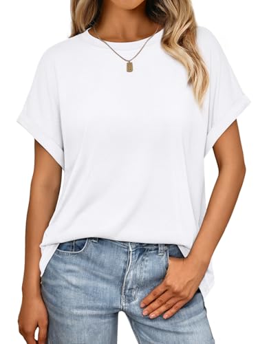AUTOMET Women's Oversized Short Sleeve T Shirts Summer Tops - color: White, size: Small