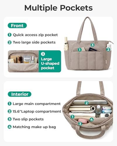 BAGSMART Tote Bag for Women, 2 Set Work Tote Bag with Zipper - color: Pink