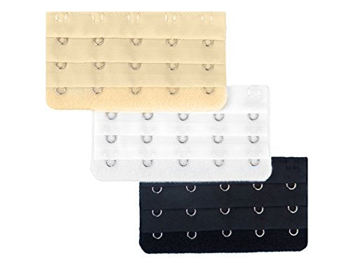 3pcs Women's Bra Band Extender 6-hook Plus Size Spacing Bra Extension Straps - color: Black, White, Beige