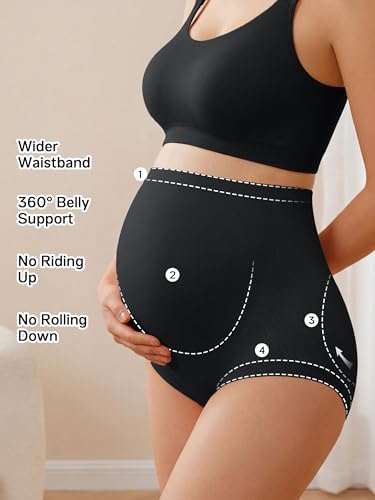 OUGES Women’s Modal 3 Pack Seamless Maternity Underwear Over Belly Stretchy High Waist Soft Pregnancy Postpartum Panties - color: Black+black+nude, size: Large