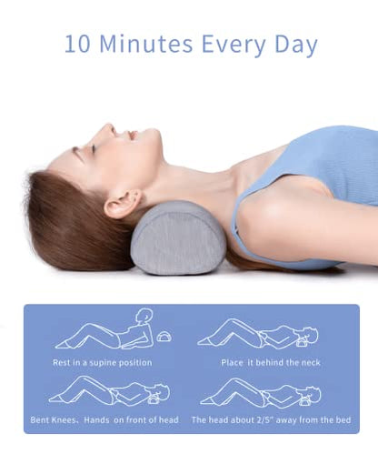 Bespilow Small Neck Roll Pillow for Sleeping, Neck Pillows for Pain Relief - color: 1 Pillow + 1 Pillowcase (Grey)