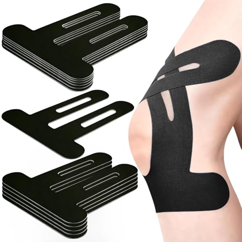 Precut Kinesiology Tape for Knees, 12 Pcs – Knee Support & Stability, Waterproof & Sweatproof Athletic Tape, Breathable Hypoallergenic Latex-Free Elastic Sports Tape for Active Movement, Black - color: Black, size: 12 Count (Pack of 1)