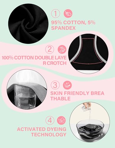 MISSWHO Cotton High Waisted Womens Underwear Soft Stretch Breathable Full Coverage Ladies Panties(Regular & Plus Size) - color: Black-d, size: Large
