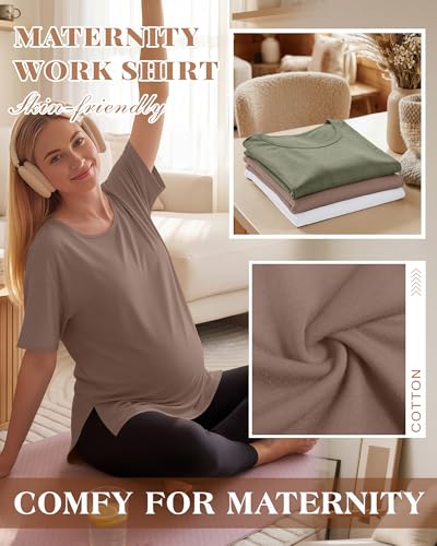 4 Pack Women's Maternity T Shirts - color: Gray Green, Light Coffee, White, Black, size: Large