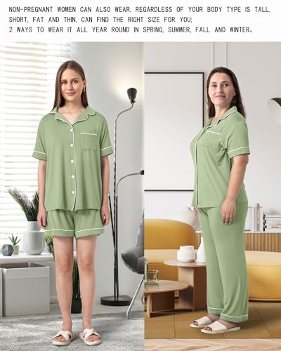 Rnxrbb Button Down Maternity Pajamas Set Nursing Postpartum Pjs Clothes - color: New-greyish Green, size: X-Small