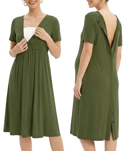OUGES Women's Stain Resistant Labor Delivery Wrap Nursing Maternity Dress - color: Army Green, size: X-Large