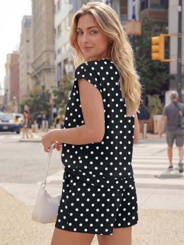 AUTOMET Womens 2 Piece Summer Matching Lounge Short Sets with Pockets - color: Black Polka Dot, size: Small
