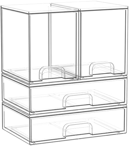 Clear Stackable Storage Drawers: Acrylic Organizer Bins 4 Pack - size: 4 Pack (2 High+2 Wide)