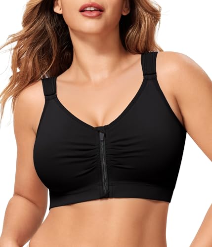 CYDREAM Zip Front Closure Wireless Bras for Women Post Surgery Compression - color: Black, size: Medium