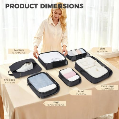 BAGAIL Lightweight Compression Packing Cubes for Travel, 6 Set, Dark Grey - color: Dark Grey