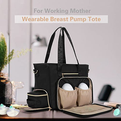 BAFASO Wearable Breast Pump Bag with Cooler and Laptop Sleeve, Black