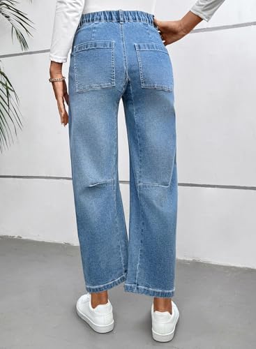 BLENCOT Maternity Jeans High Waist Barrel Wide Leg Pregnancy Denim Pants - color: P604 Blue, size: Medium