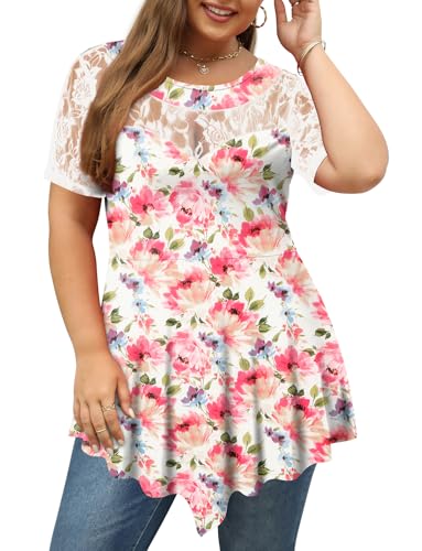 Magritta Women's Short Sleeve Crew Neck Plus Size Tunic Tops - color: Cherry, size: 1X