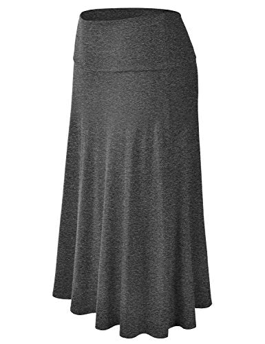 EIMIN Women's Solid Flared Lightweight Elastic Waist Classic Midi Skirt (S-3XL) - color: Est001_charcoal, size: Small