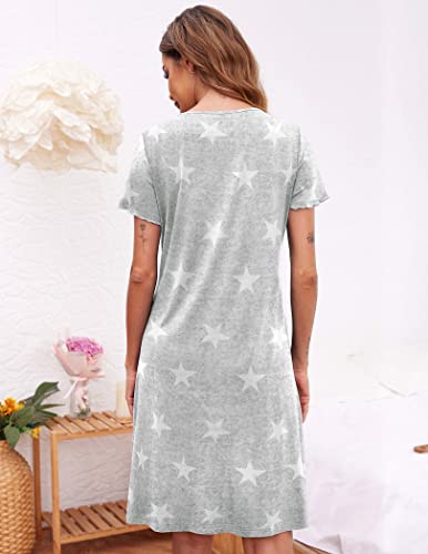 Ekouaer 2 Pack Nightgowns for Women Button Down Sleepshirts Night Gowns - color: Black,grey Stars, size: X-Large