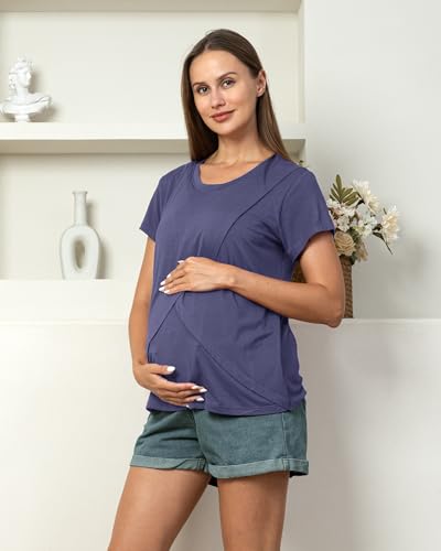 Rnxrbb 3 Pack Nursing Tops for Women Maternity Breastfeeding Shirts - color: Black&purple Blue&deep Pink, size: Large