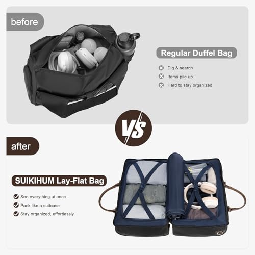 3 Piece Lay Flat Duffel Bag Set Wet Pocket Carry On Black - color: Black