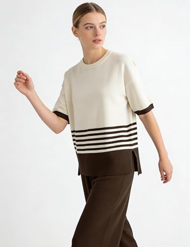 Women's Knit Lounge Sets 2 Piece Pants Sweatsuit - color: Coffee, size: Large