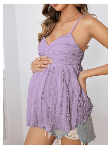 MakeMeChic Women's Maternity Babydoll Tank Tops Peplum Ruffle Cami Top - color: Mauve Purple, size: Medium