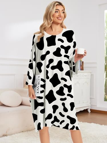 CRIPOM Plus Size Moo Moos for Women Oversized Sleep Shirts with Pockets - color: Cow