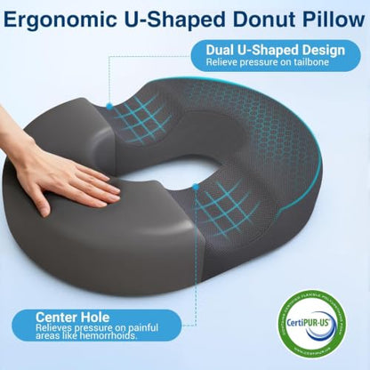 Donut Pillow Seat Cushion, Office Chair Cushion, Gray, Large - color: Grey, size: Large