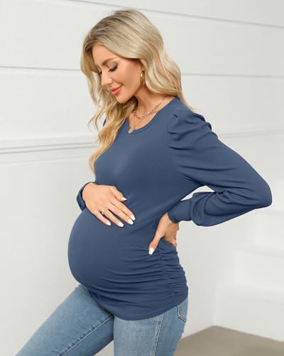 Onedreamer Women's Maternity Shirts Crew Neck Long Sleeve Maternity Tops - color: Long Sleeve-navy Blue, size: Medium