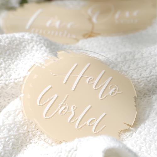 UNIQOOO Baby Milestone Photo Prop Cards - 13 Pieces, 1/16 Inch Thick Acrylic, Beige Color, One Year - color: Beige